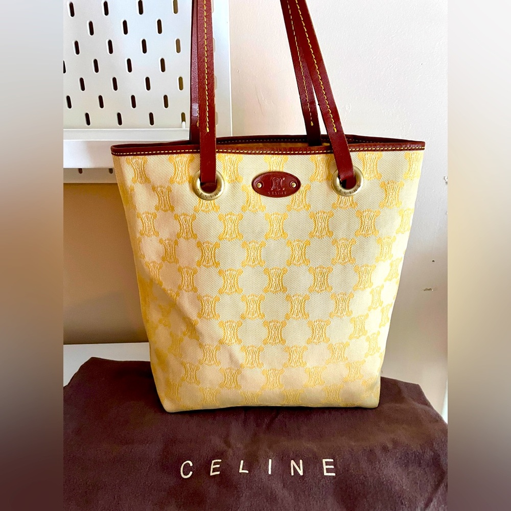 Authentic CELINE Macadam Canvas Shoulder Tote Bag